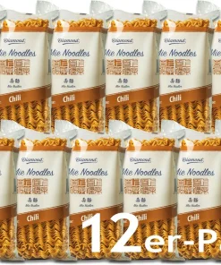 [ 12x 250g ] DIAMOND Mie Noodles mit Chilipulver / Chili Mie Nudeln ohne Ei / Wok Nudeln