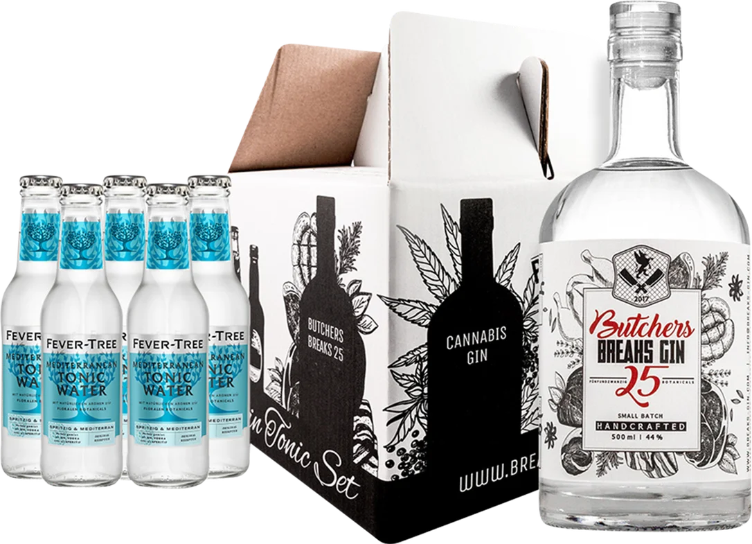Breaks Connoisseur Set Butchers 25 Gin (1x Butchers 25 Gin + 5x Fever Tree Mediterranean Tonic Water) – Bild 2