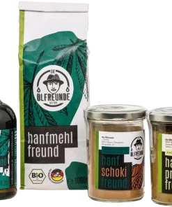 Organic hemp set (1x hemp oil + 1x hemp flour + 1x hemp protein + 1x drinking chocolate with hemp)