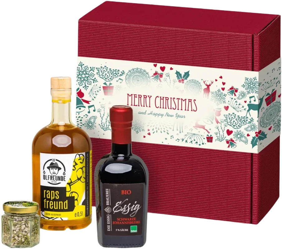 Weihnachtsbox Süßer die Glocken (1x Rapsöl + 1x Fruchtessig + 1x Kräutersalz)