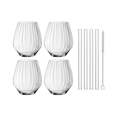 Nachtmann Gin Tonic Set ohne Stiel vierteilig mit 4 Glastrinkhalmen