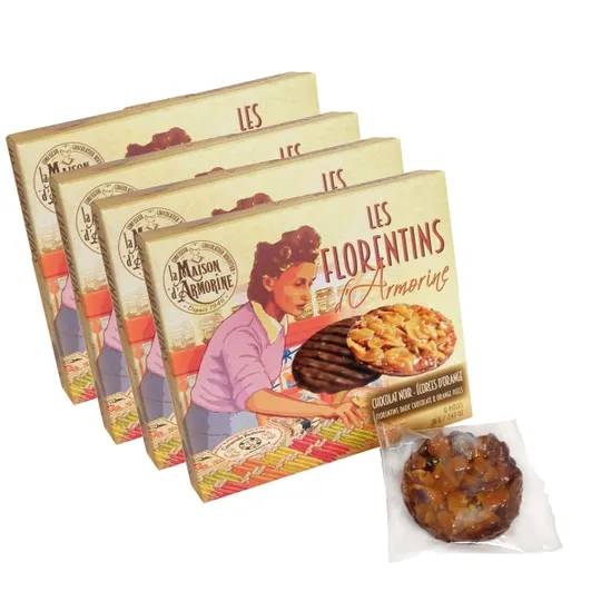 Florentiner mit Zartbitterschokolade und Orangenschale, 4 Schachteln.