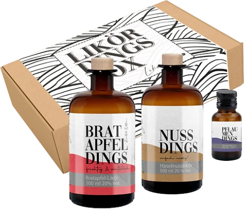 Likördings Box – XXl #3 (1x Bratapfellikör + 1x Nusslikör + 1x Pflaumenlikör)