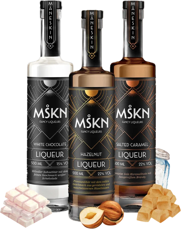 MSKN Naschkatzen tasting package – Fancy Liqueurs Set (1x White Chocolate Liqueur + 1x Hazelnut Liqueur + 1x Salted Caramel Liqueur)