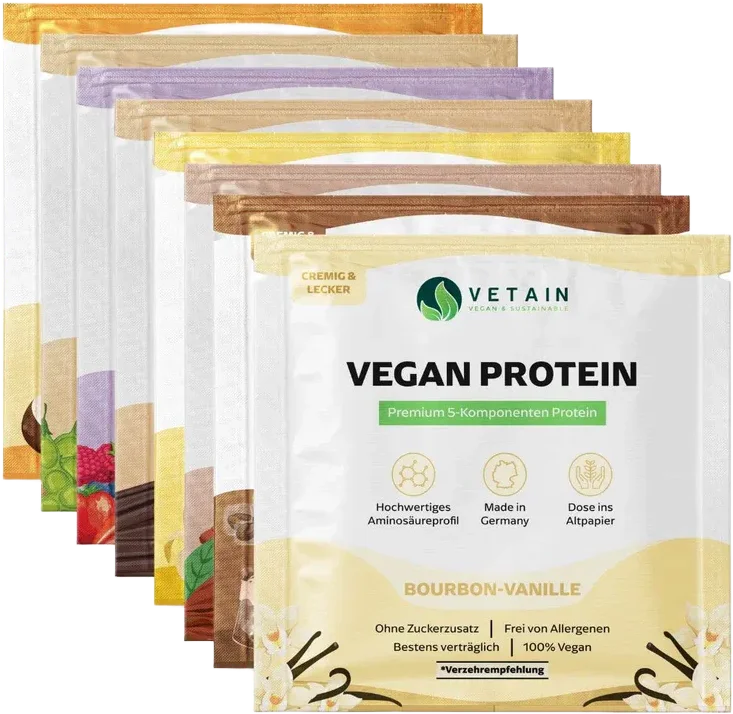 Vetain veganes Proteinpulver Probierpaket (8x verschiedene Sorten) – Bild 2